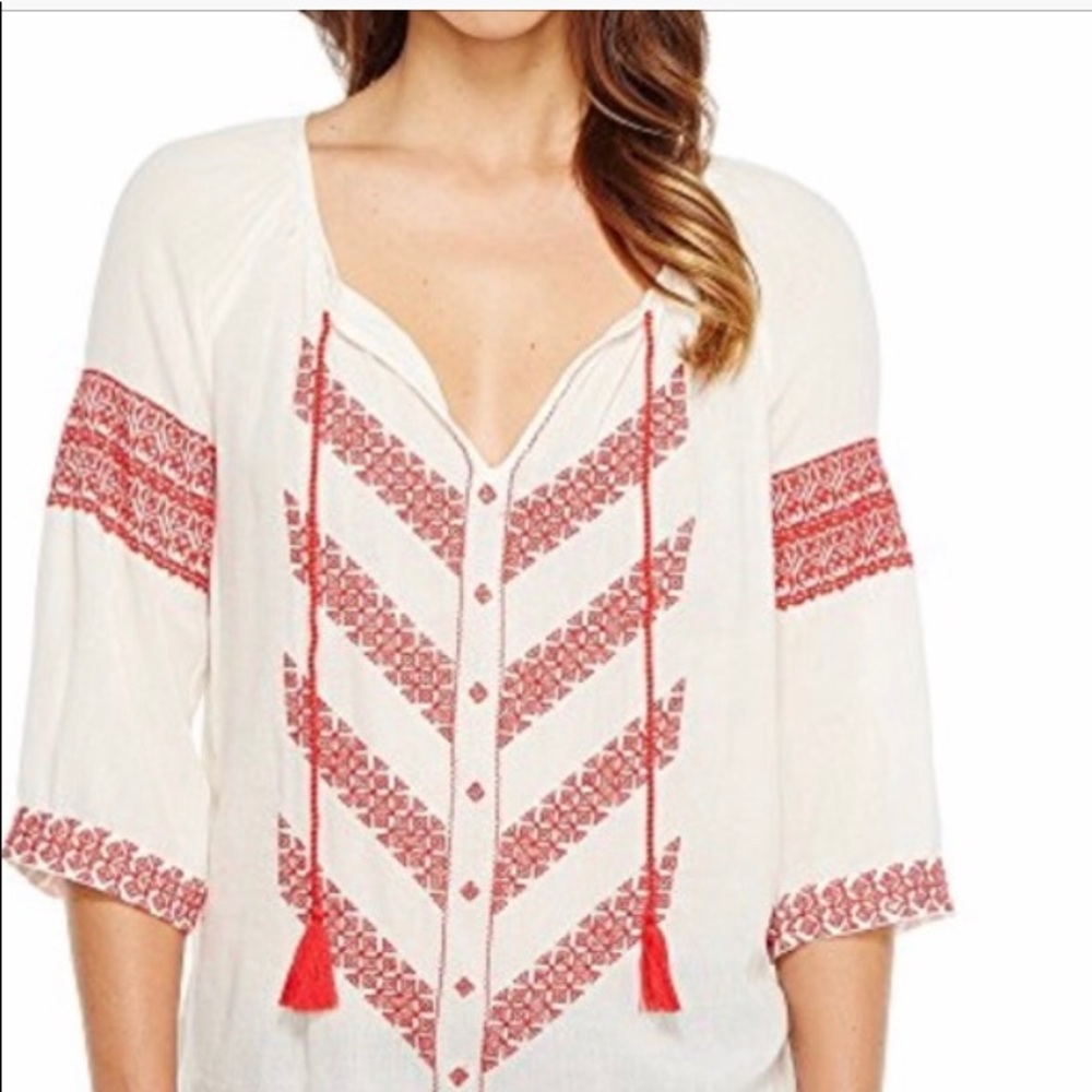 Lucky Brand Chevron Embroidered Top, size M